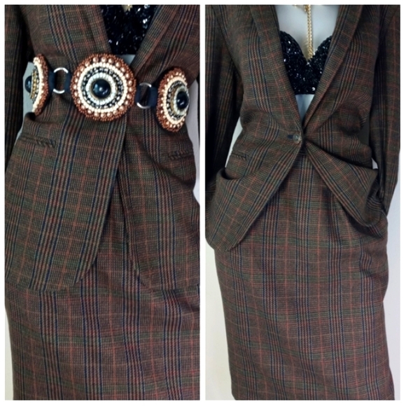 SAG HARBOR Wool Blend Two-Piece Houndstooth Dark VTG Academia Femi ine PowErSuit - Picture 7 of 15